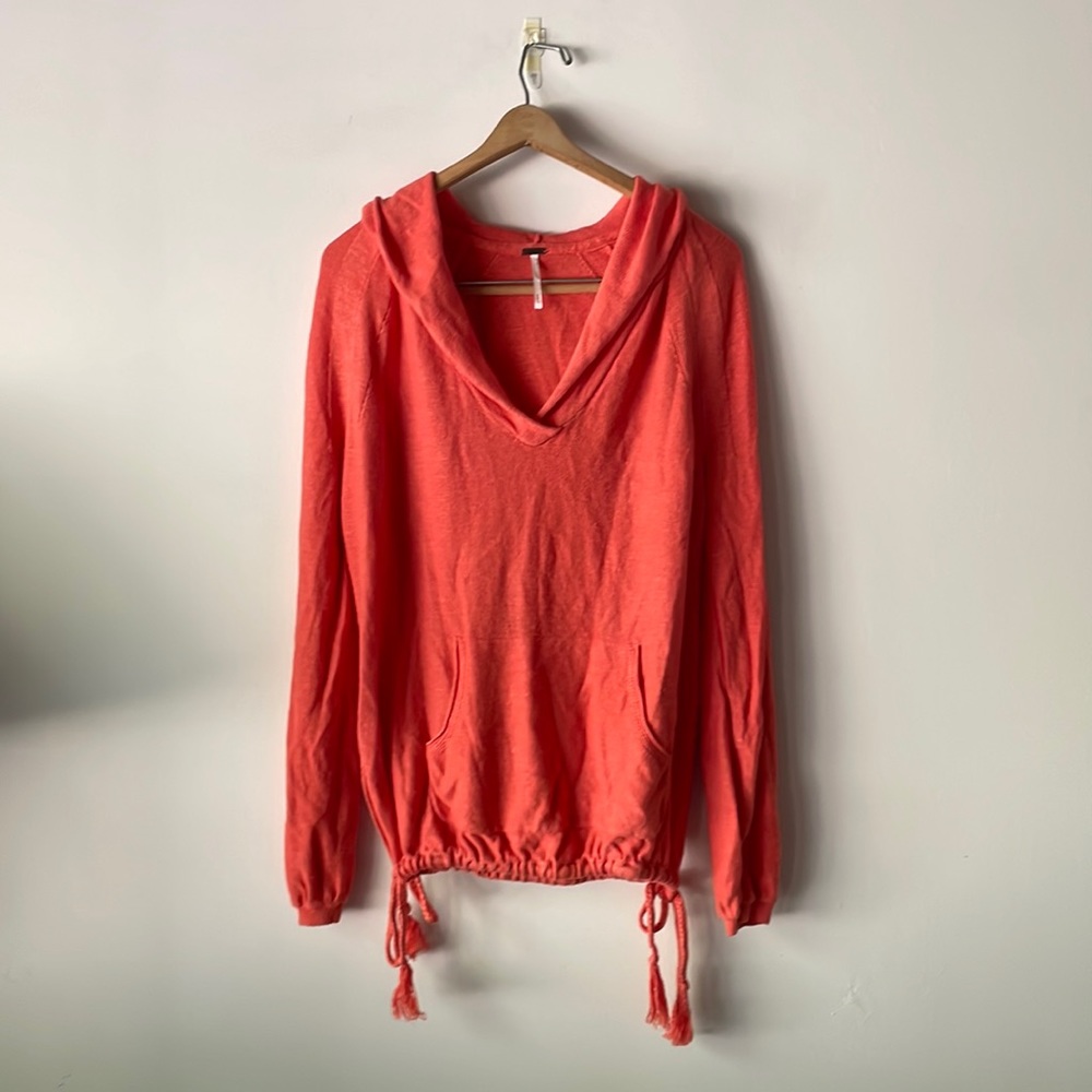 Free People Coral Optomistic Linen Hoodie Pullover